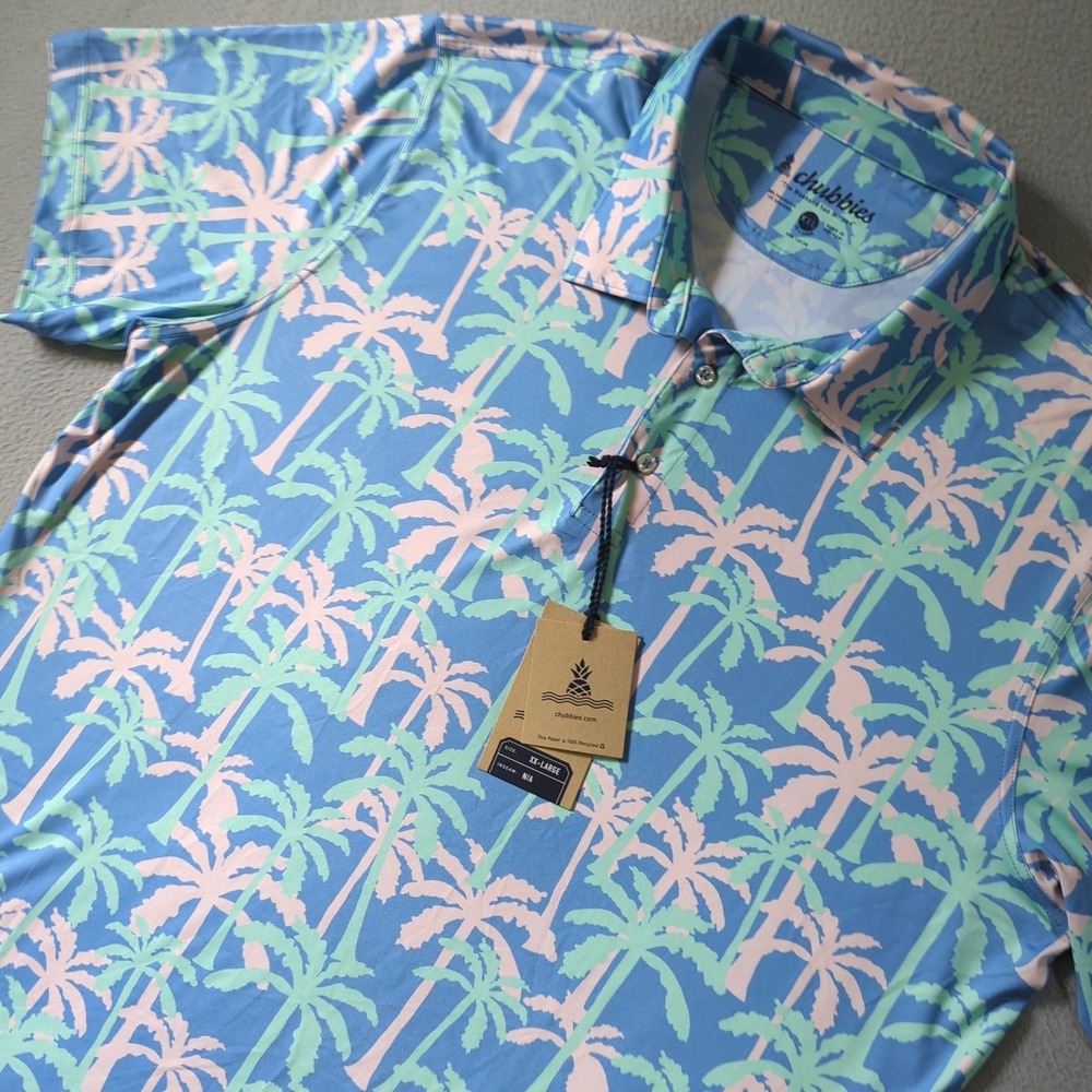 Chubbies Performance Polo 2.0 Mens XXL Blue Keep Palm and Carry On Tropical NWT